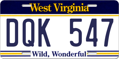 WV license plate DQK547
