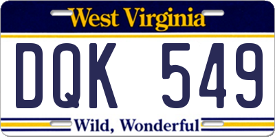 WV license plate DQK549