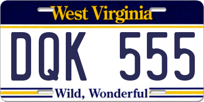 WV license plate DQK555