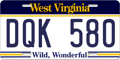 WV license plate DQK580