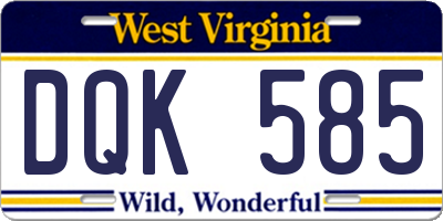 WV license plate DQK585