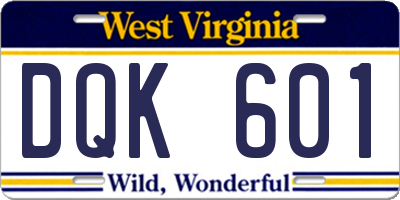 WV license plate DQK601