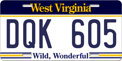 WV license plate DQK605