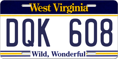 WV license plate DQK608