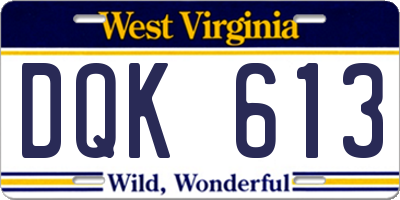 WV license plate DQK613