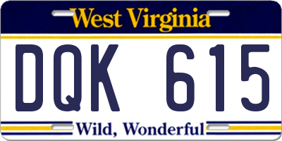 WV license plate DQK615