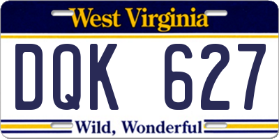 WV license plate DQK627