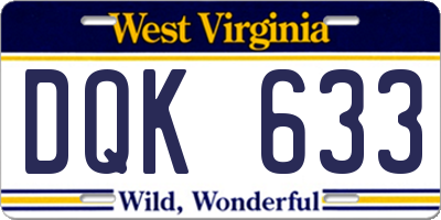 WV license plate DQK633