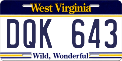 WV license plate DQK643
