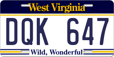 WV license plate DQK647