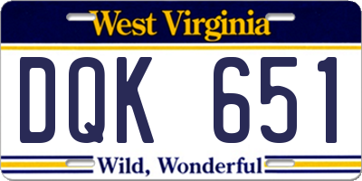 WV license plate DQK651