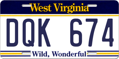 WV license plate DQK674