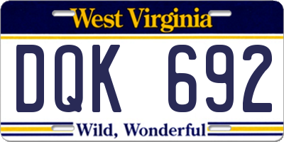 WV license plate DQK692