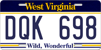 WV license plate DQK698