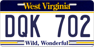 WV license plate DQK702