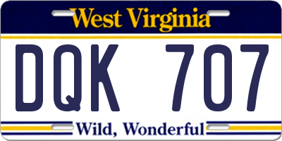 WV license plate DQK707