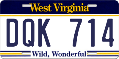 WV license plate DQK714