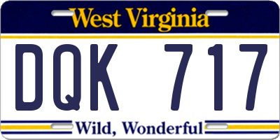 WV license plate DQK717