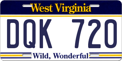 WV license plate DQK720