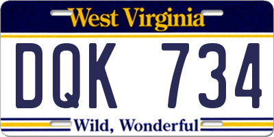 WV license plate DQK734