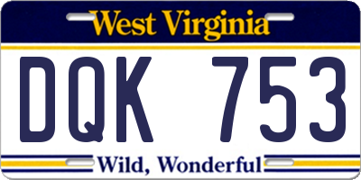 WV license plate DQK753