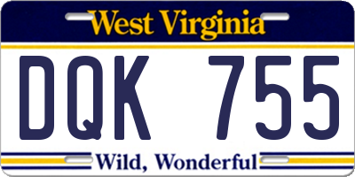 WV license plate DQK755