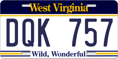 WV license plate DQK757