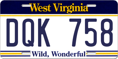 WV license plate DQK758
