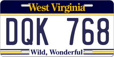 WV license plate DQK768