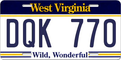 WV license plate DQK770