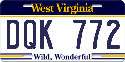WV license plate DQK772