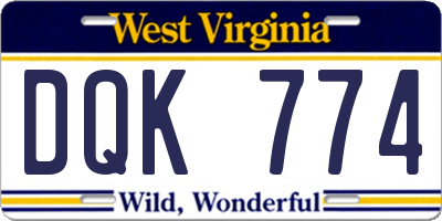 WV license plate DQK774