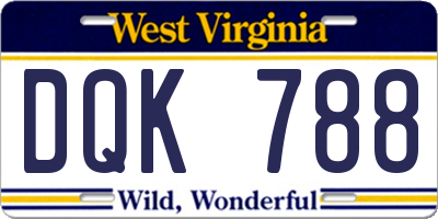 WV license plate DQK788