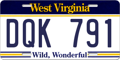 WV license plate DQK791