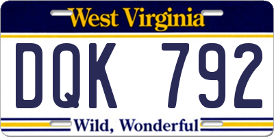 WV license plate DQK792