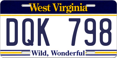 WV license plate DQK798
