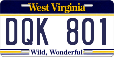 WV license plate DQK801