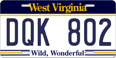 WV license plate DQK802
