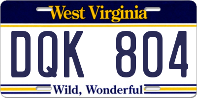 WV license plate DQK804