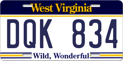 WV license plate DQK834