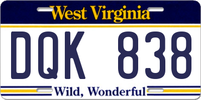 WV license plate DQK838
