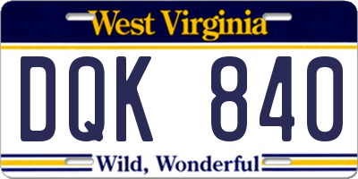 WV license plate DQK840