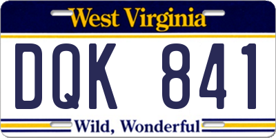 WV license plate DQK841