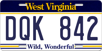 WV license plate DQK842