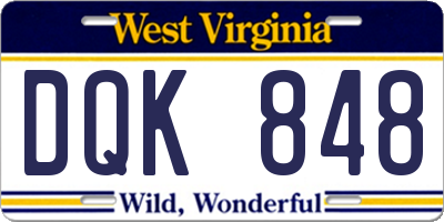 WV license plate DQK848