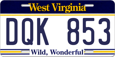 WV license plate DQK853