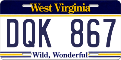 WV license plate DQK867