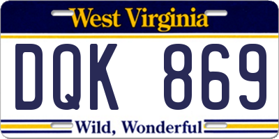 WV license plate DQK869