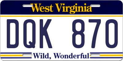 WV license plate DQK870
