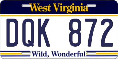 WV license plate DQK872